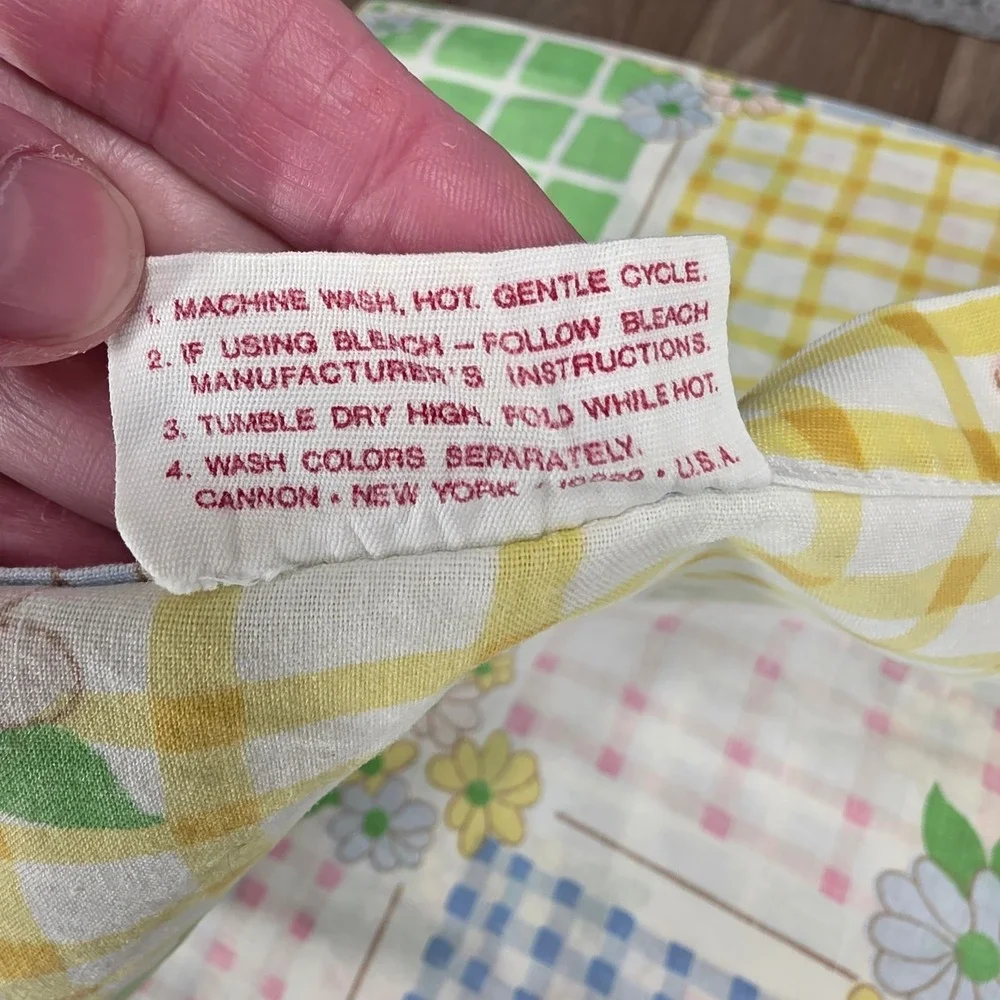 Vintage Cannon Monticello Twin Flat Sheet Pastel Gingham Floral Patchwork Muslin